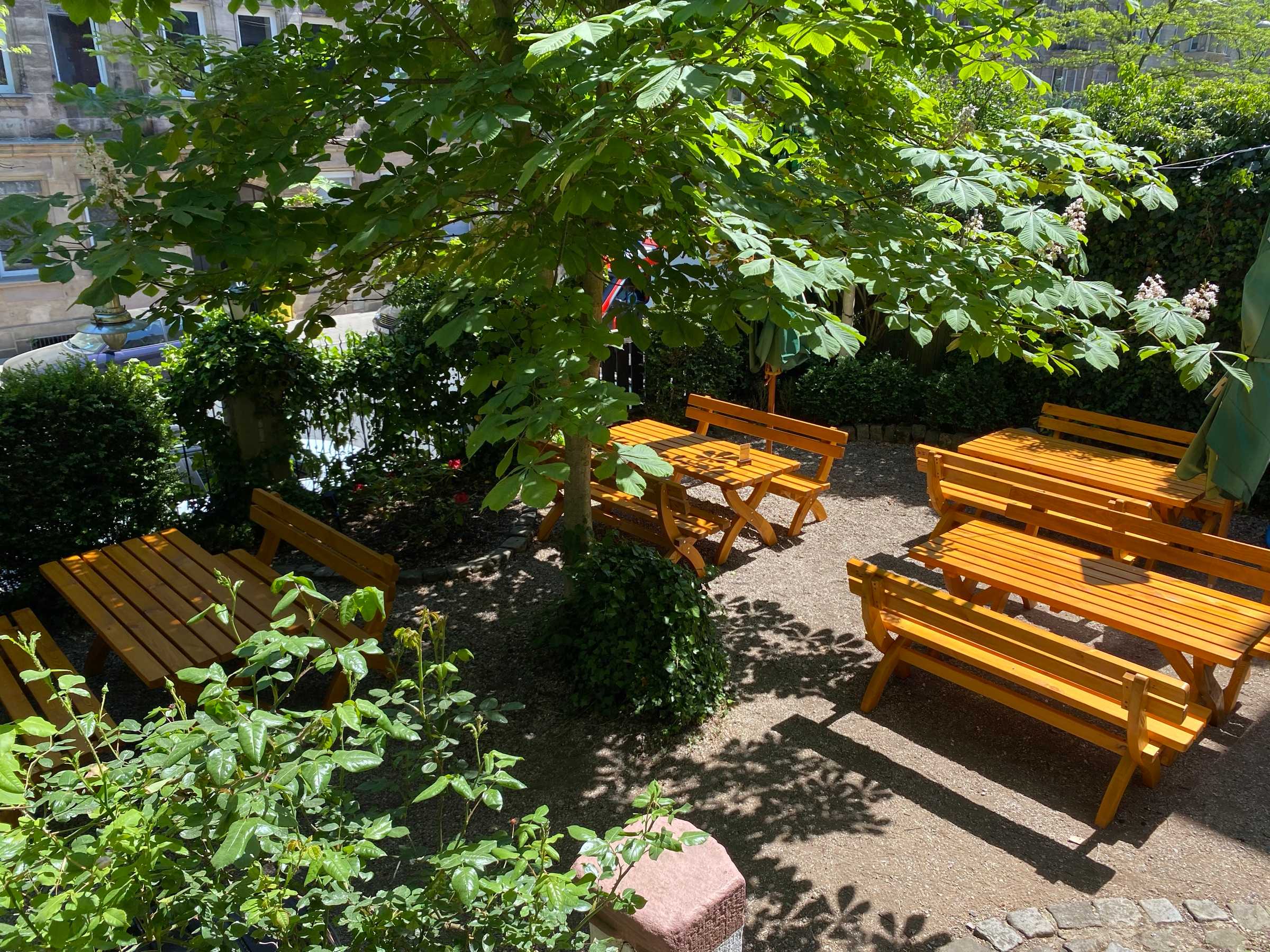 Beer garden in the sun